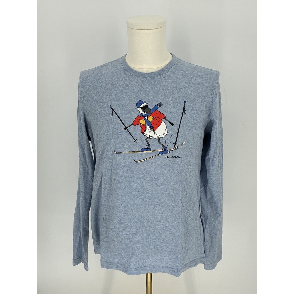 Brooks Brothers 1818 Men's T-Shirt Light Blue M Henry Skiing Graphic Jersey Long